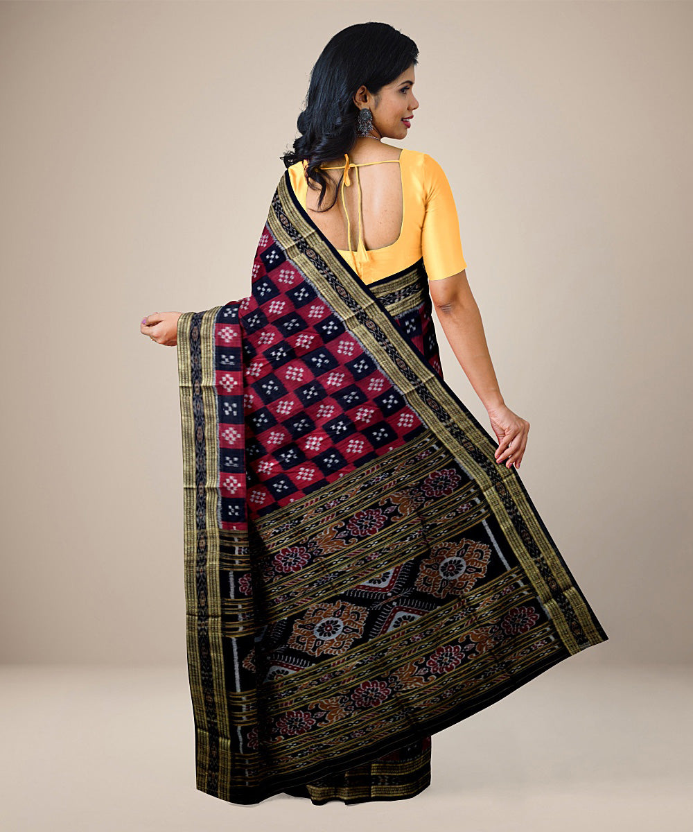 Maroon and black pasapalli silk handwoven khandua saree