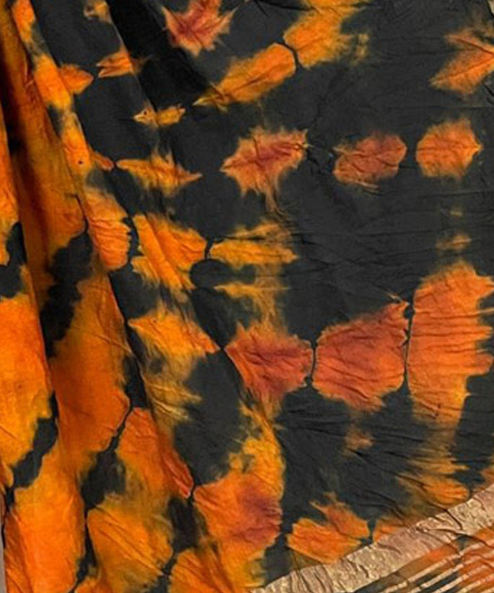 Mustard black handwoven tie dye tussar silk stole