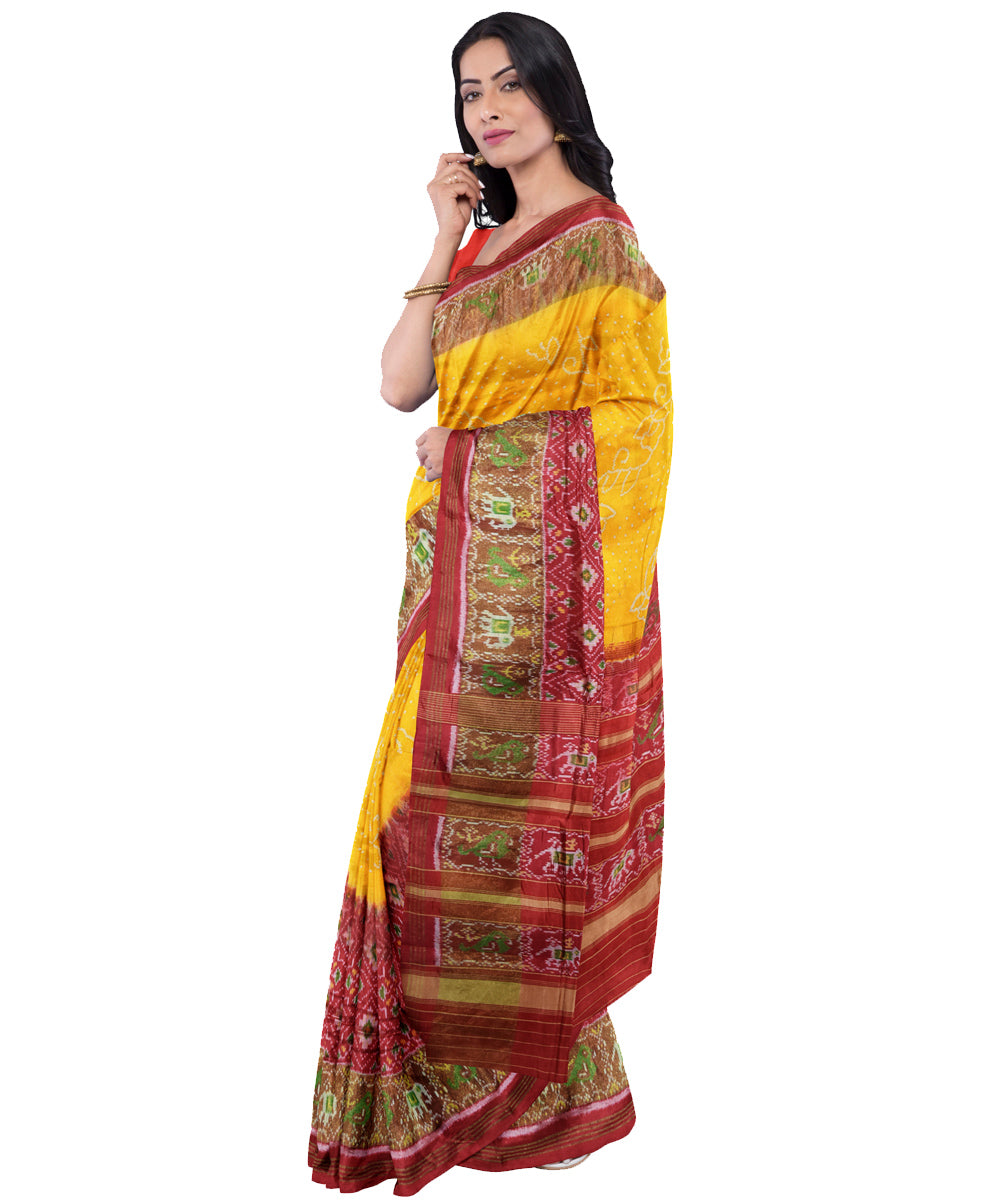 Yellow hand woven bandhani patola silk saree