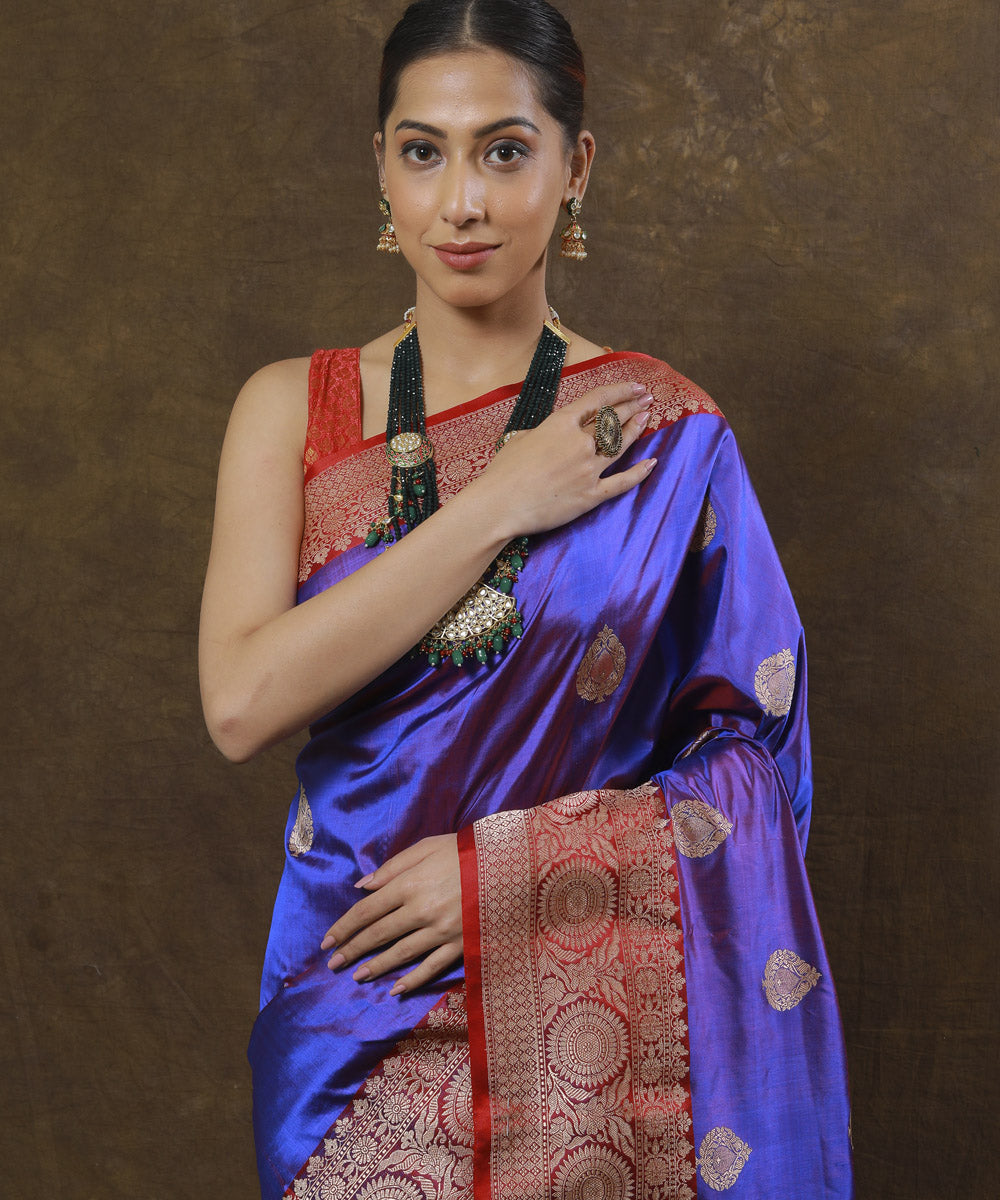 Violet and red silk handloom banarasi saree