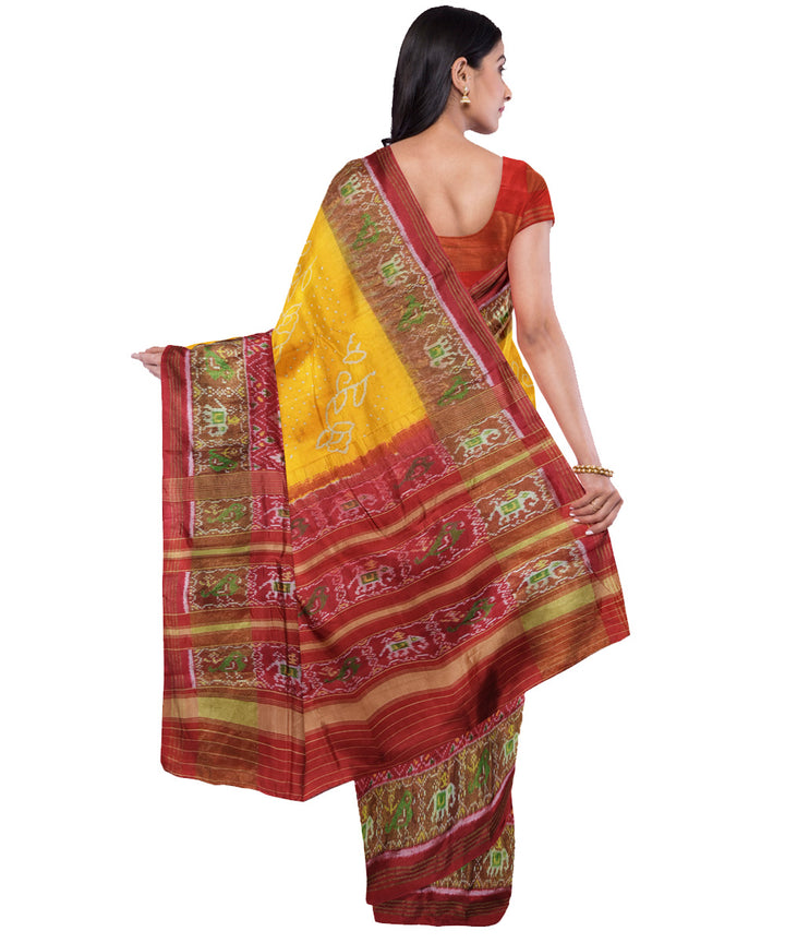 Yellow hand woven bandhani patola silk saree