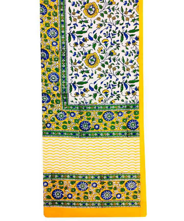 Cream green handblock print cotton single bed sheet with pillow cover