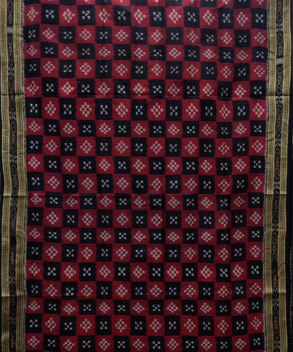 Maroon and black pasapalli silk handwoven khandua saree