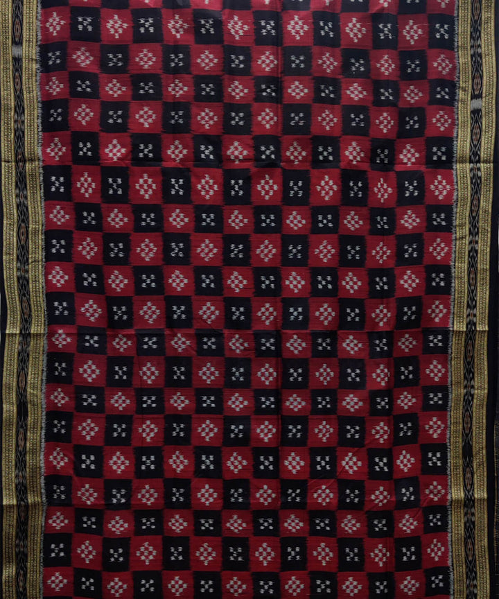 Maroon and black pasapalli silk handwoven khandua saree