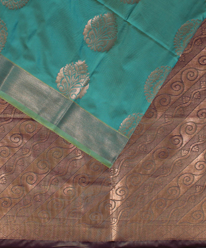 Cyan blue maroon handwoven Karnataka soft silk saree