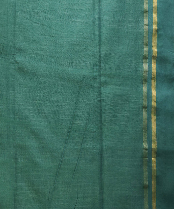 White dark green handloom handspun cotton saree