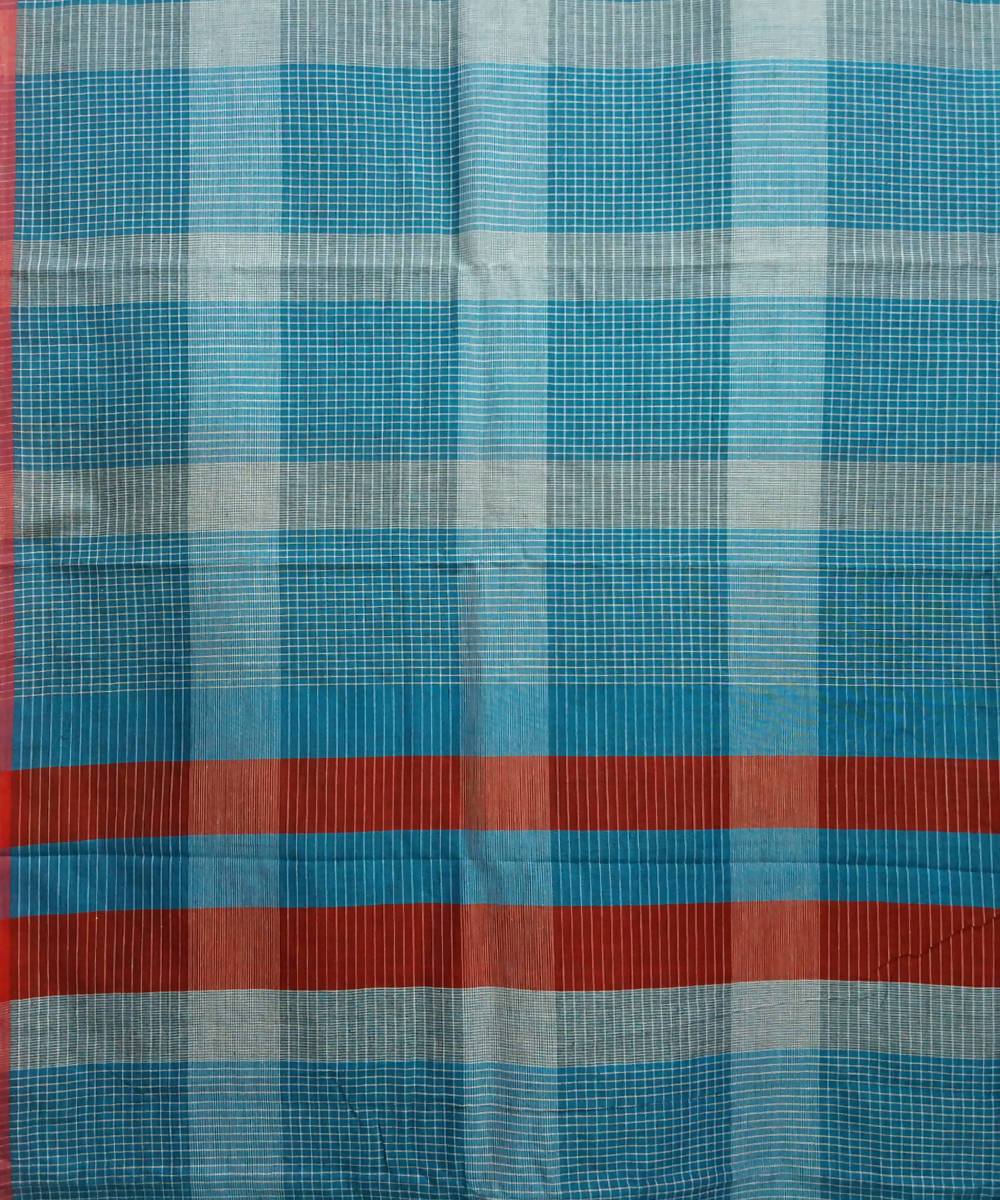 Blue box checks handwoven cotton bengal saree