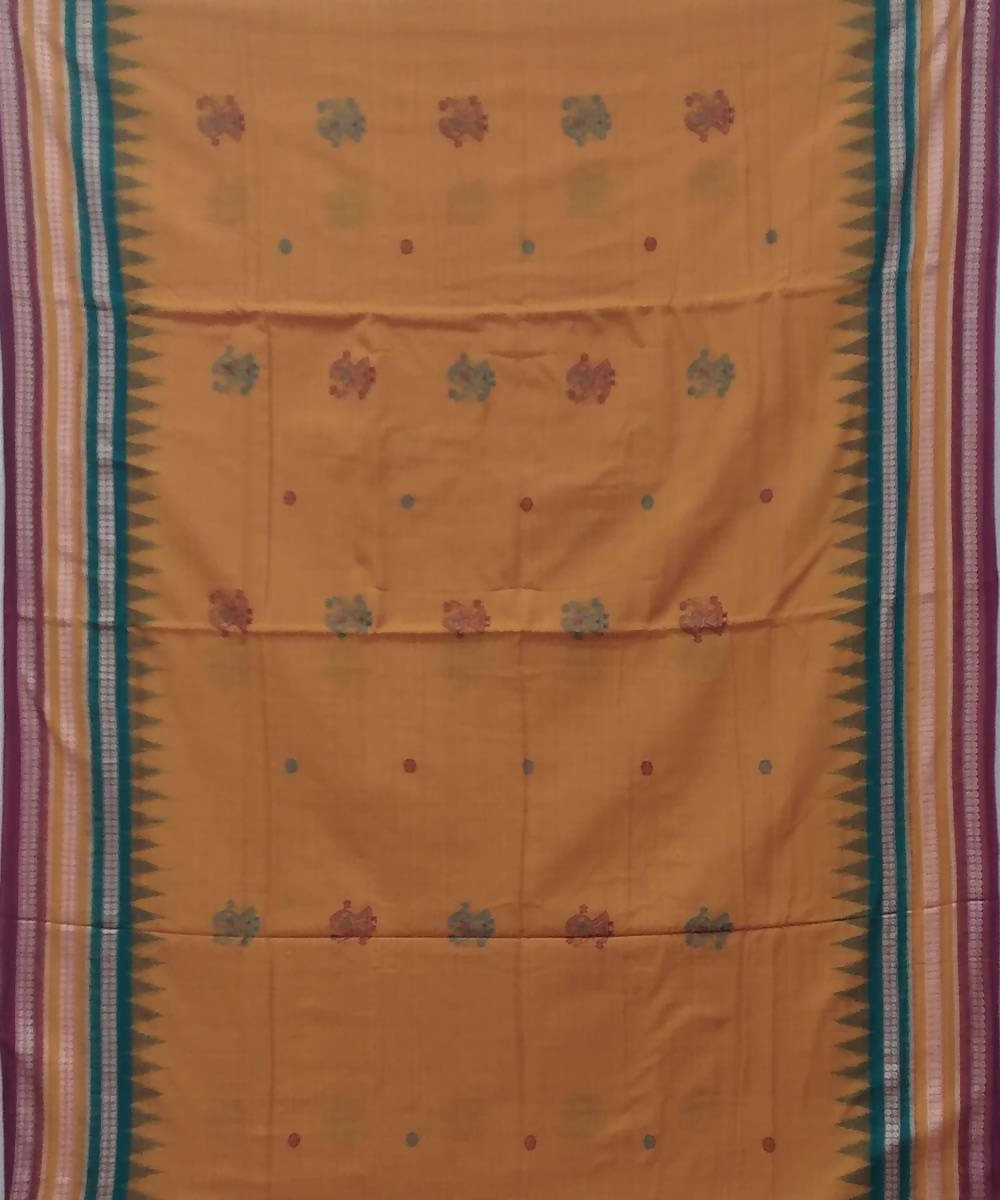 Golden mustard handwoven bomkai cotton saree