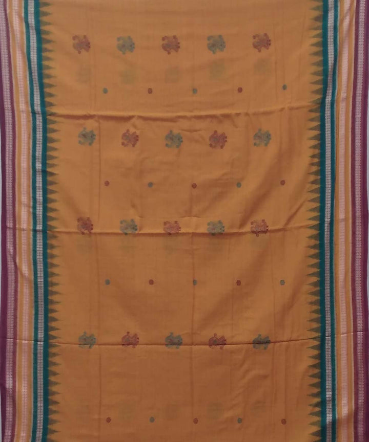 Golden mustard handwoven bomkai cotton saree