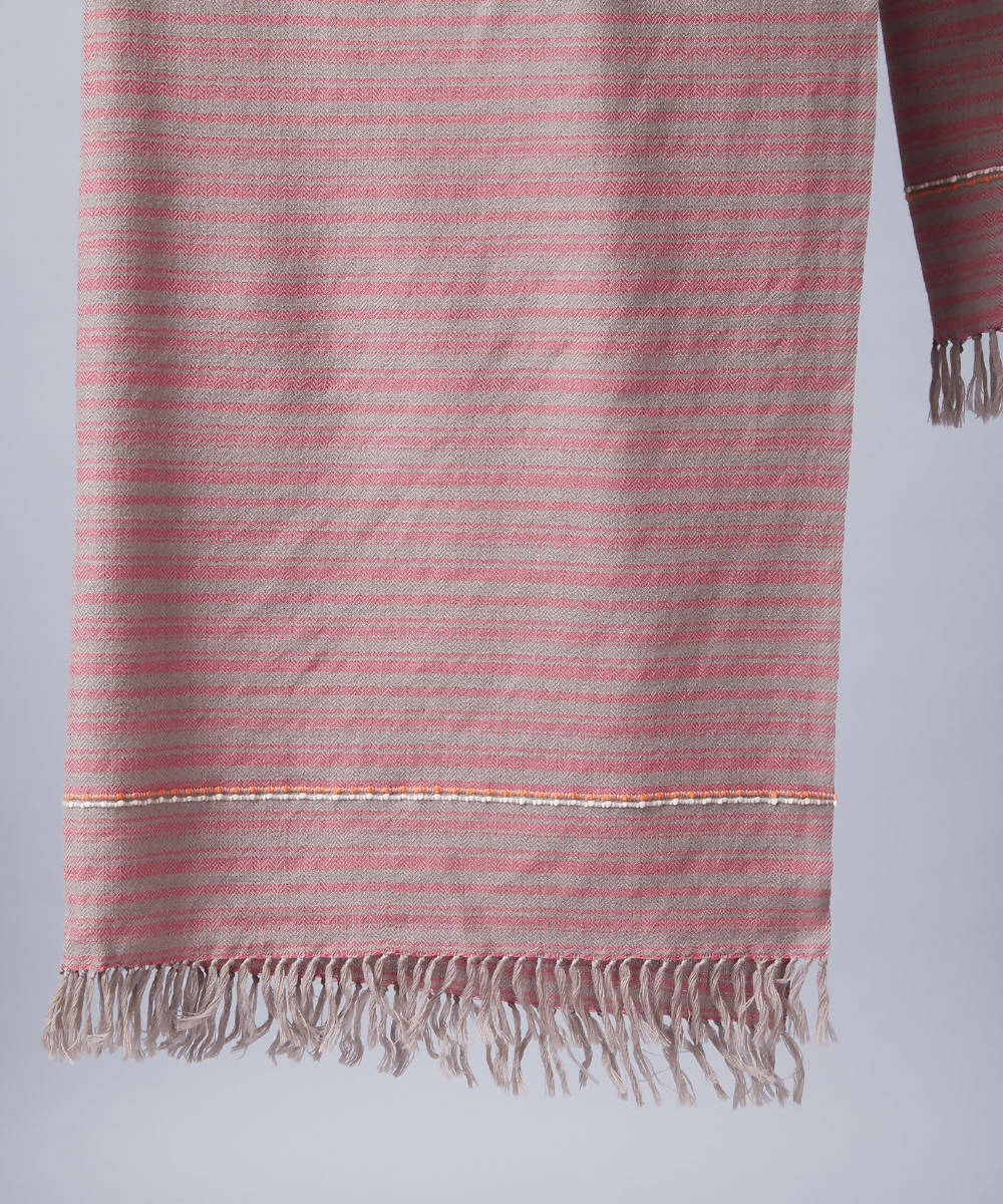 Beige pink handwoven panchachuli wool lambswool stole