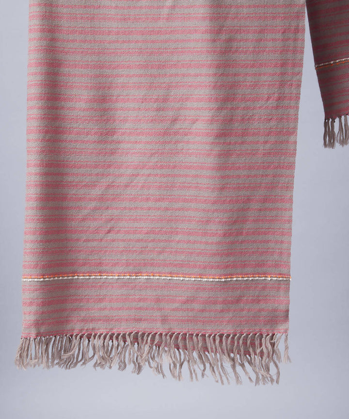 Beige pink handwoven panchachuli wool lambswool stole
