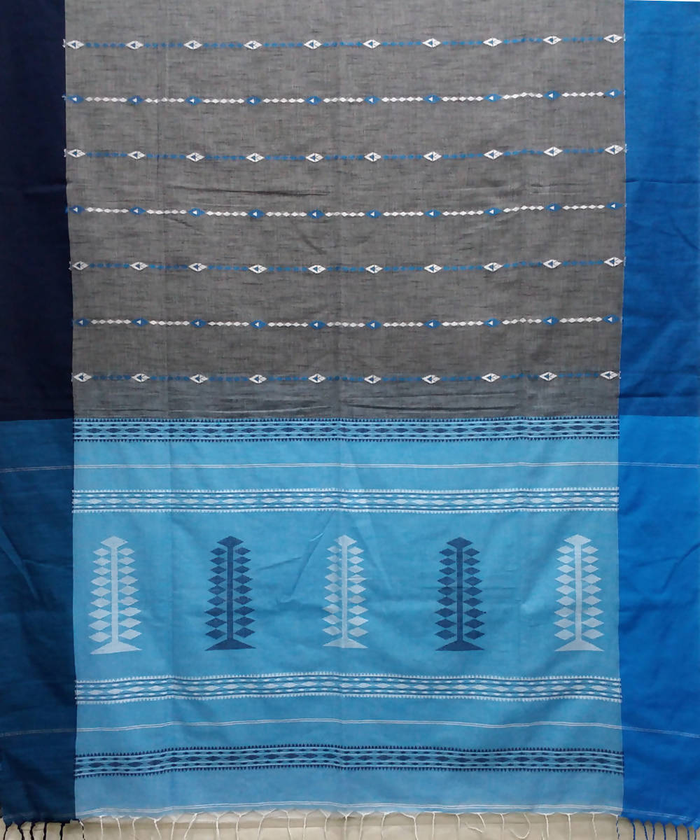 Bengal Dark Grey Blue Handloom Cotton Saree