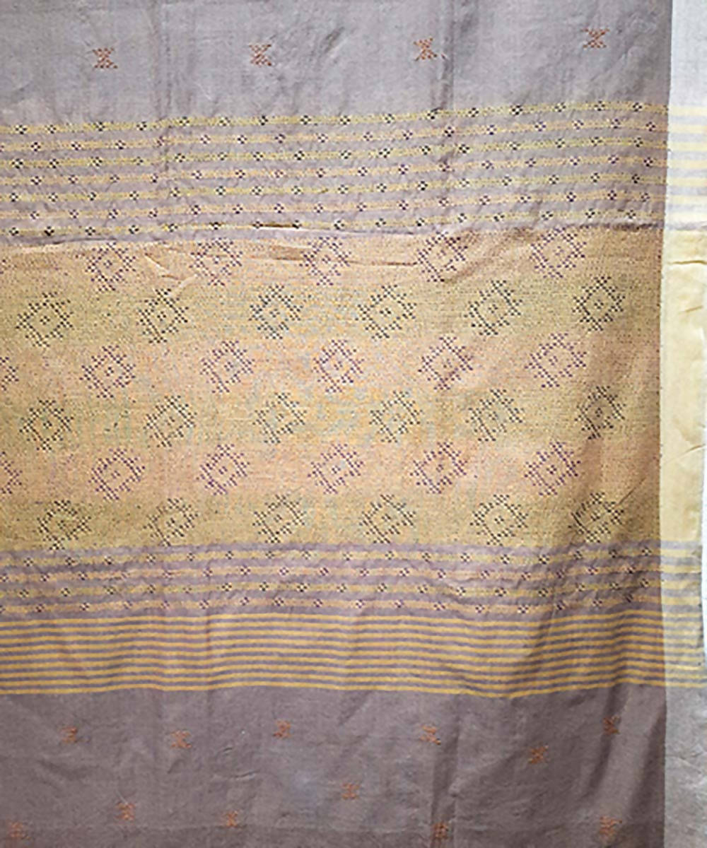 Taupe hand embroidery bengal cotton handloom saree