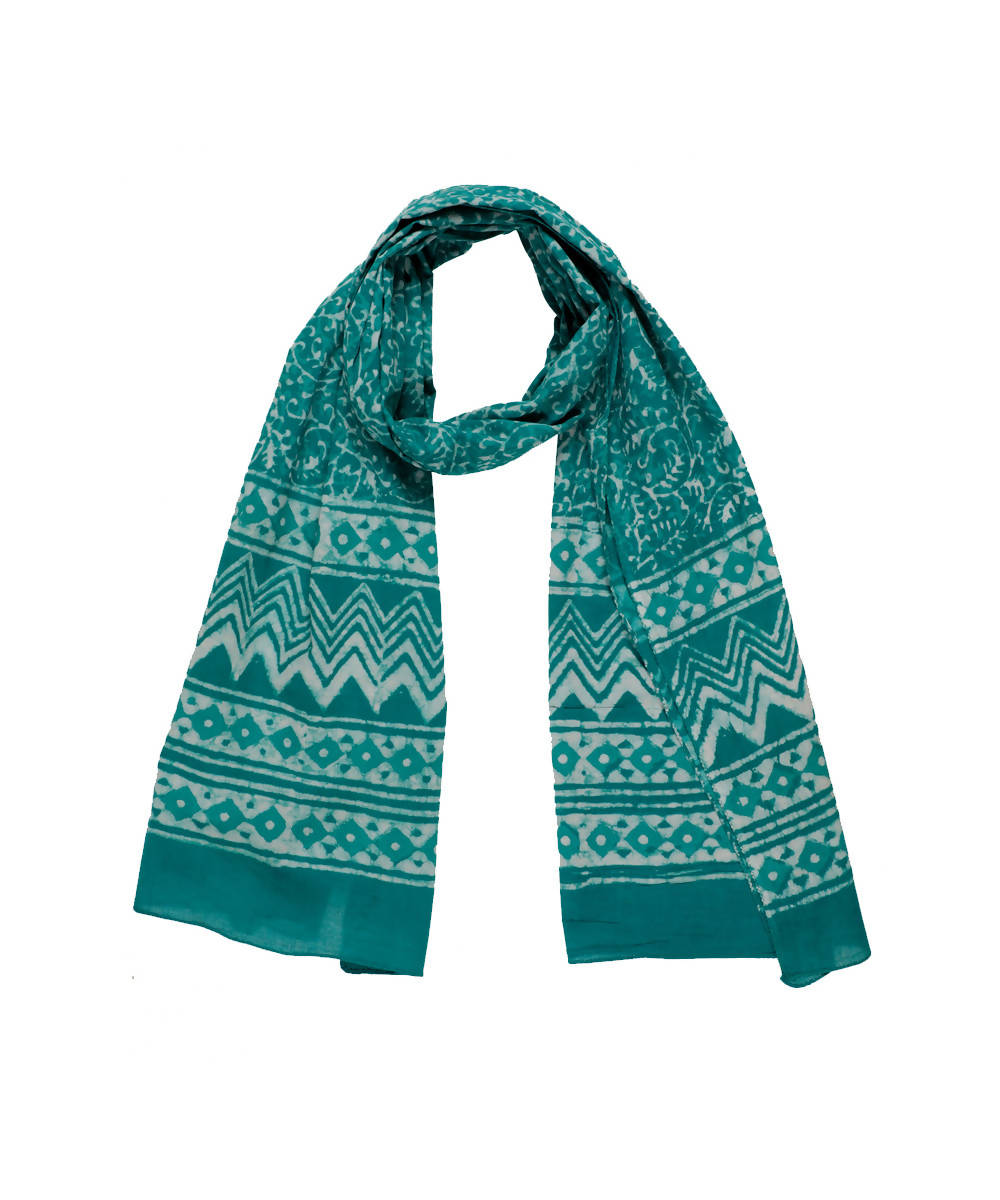 Dabu handblock print green mul cotton stole