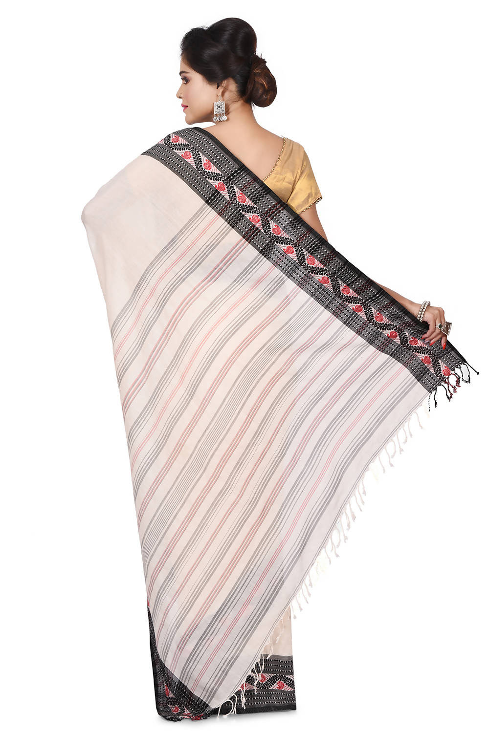 Bengal Handloom White Mercerised cotton saree