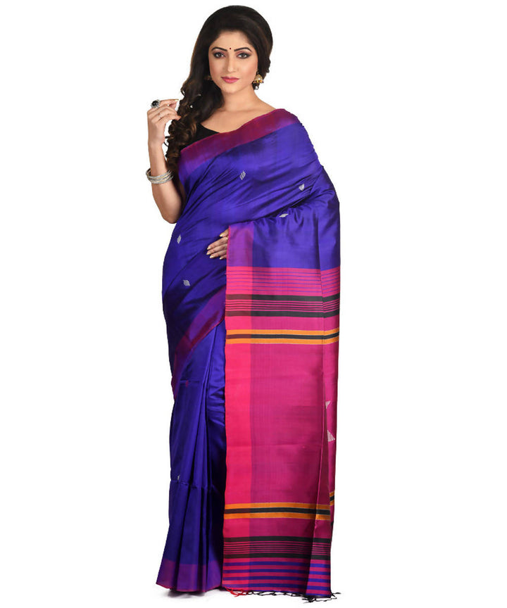 Resham shilpi exclusive blue bengal silk saree with handwoven design