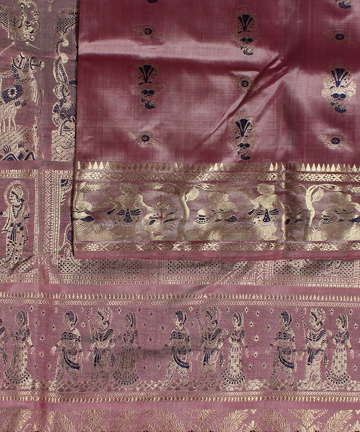 Onion pink handwoven silk swarnachari baluchari saree