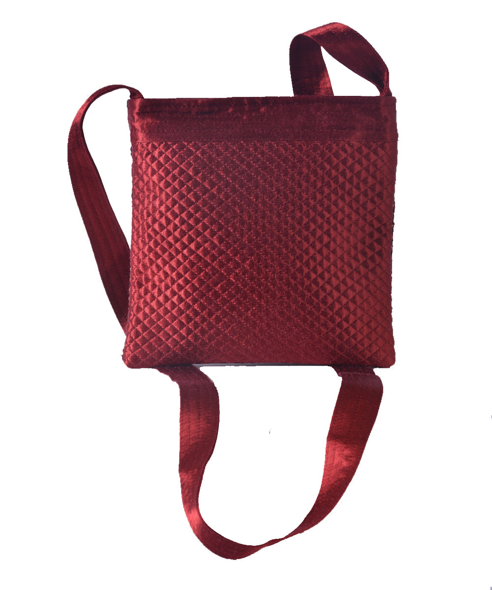 Maroon multi color kutchy hand embroidery mashroo cross body bag