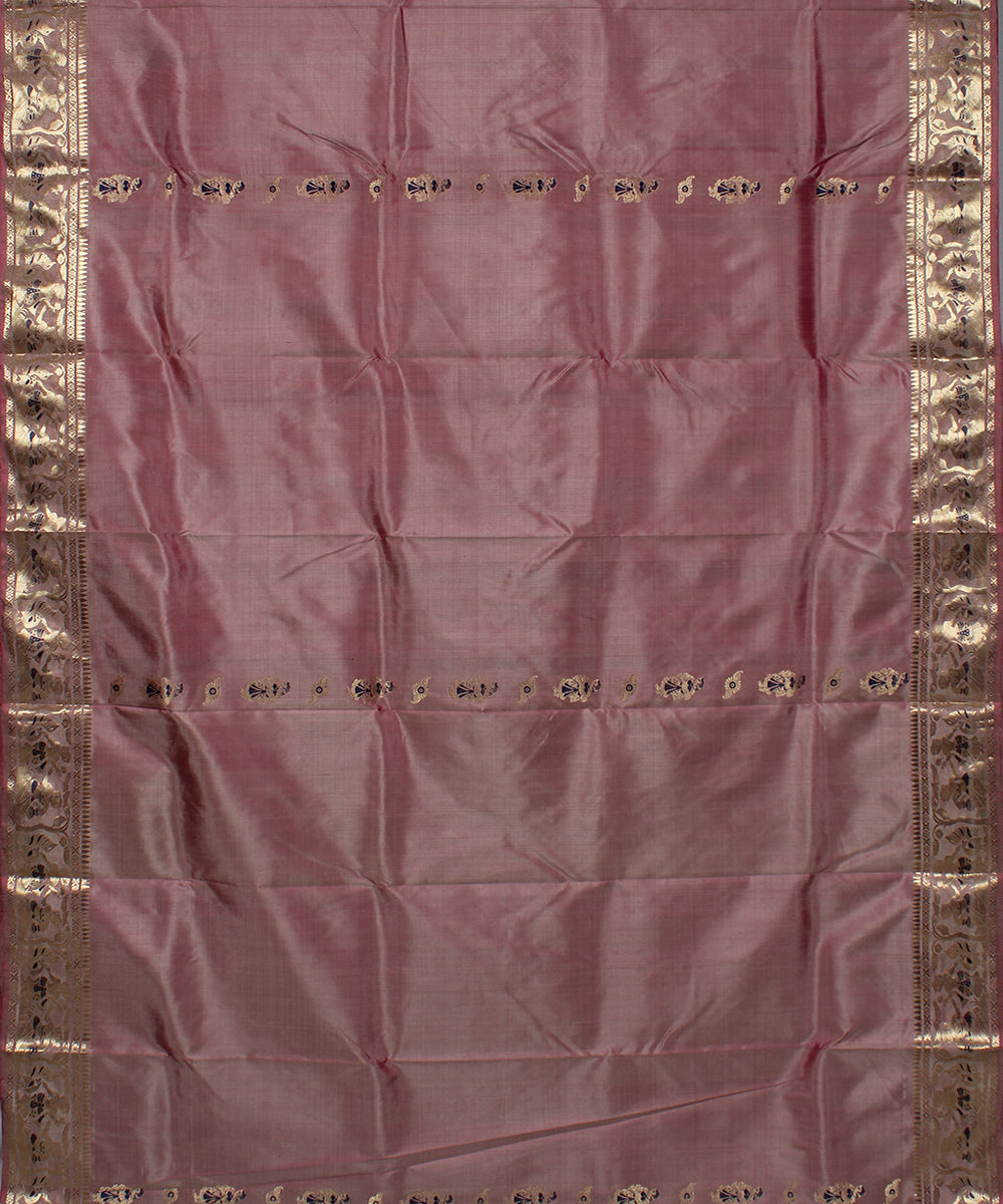Onion pink handwoven silk swarnachari baluchari saree