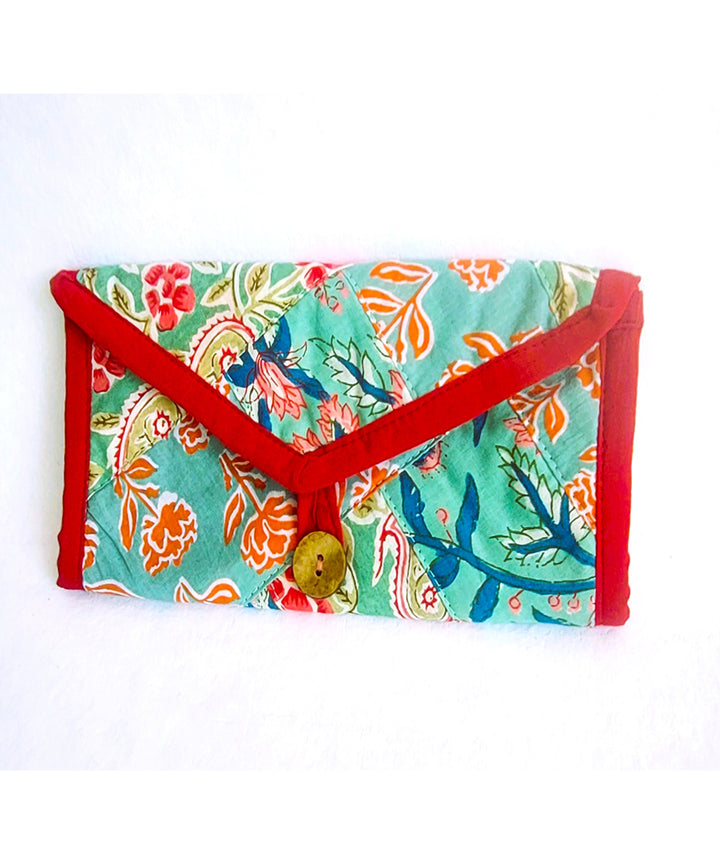 Red and blue handcrafted cotton wallet