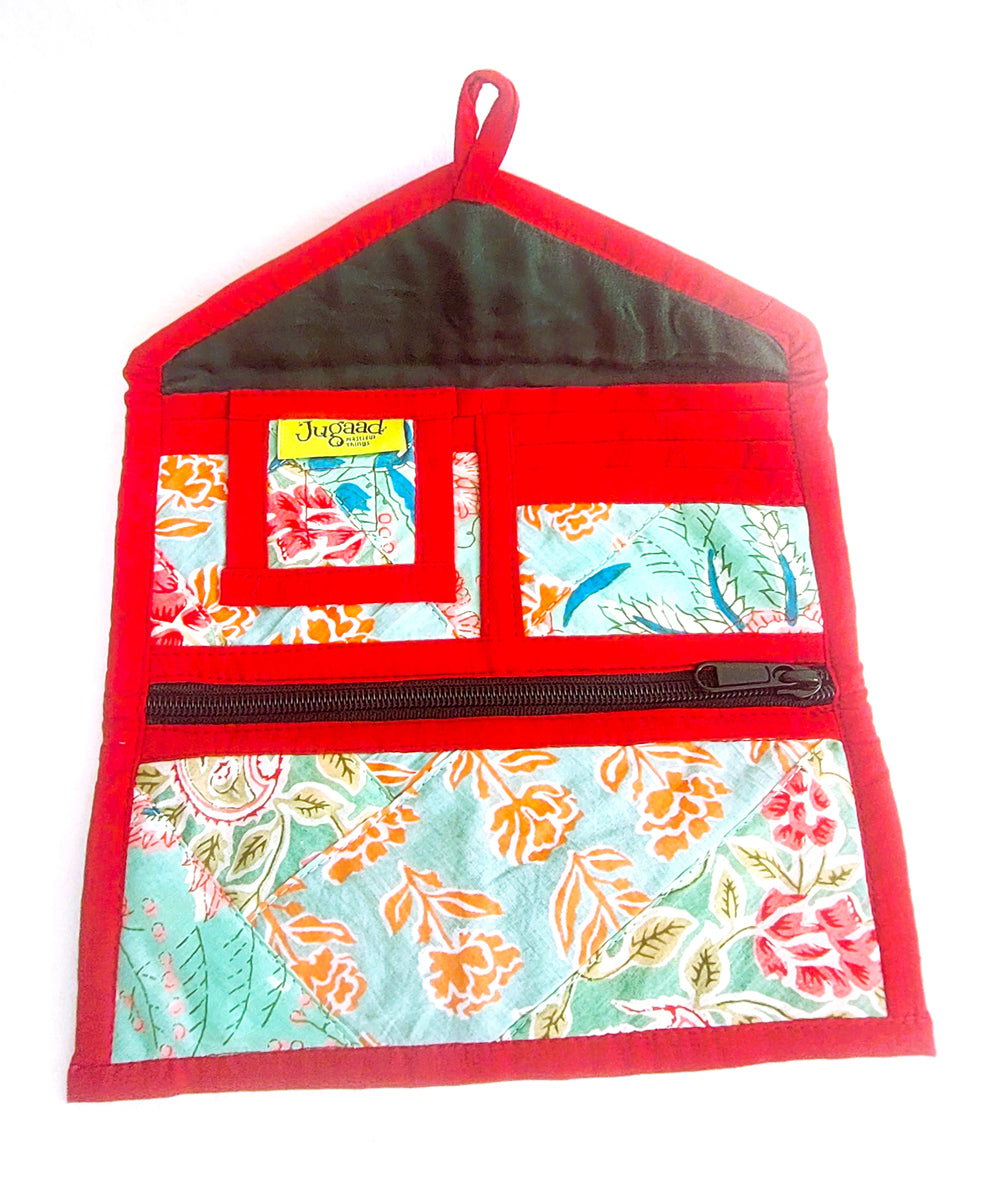 Red and blue handcrafted cotton wallet