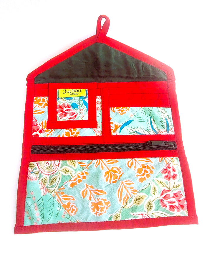 Red and blue handcrafted cotton wallet