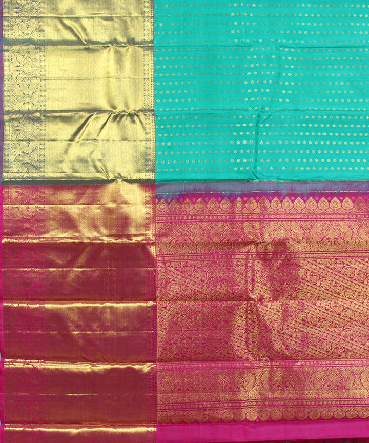 Cyan blue pink handwoven karnataka brocade silk saree