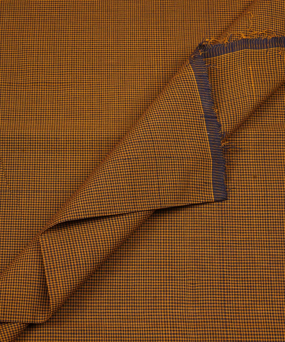 Mustard blue handwoven micro checks cotton mangalagiri fabric