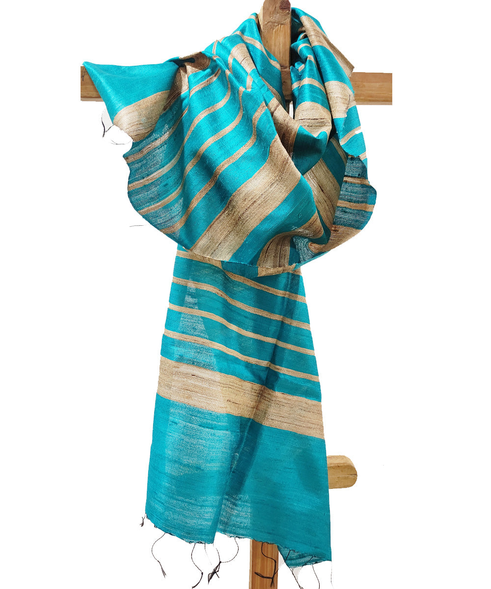 Sky blue beige ghiccha silk handloom assam stole
