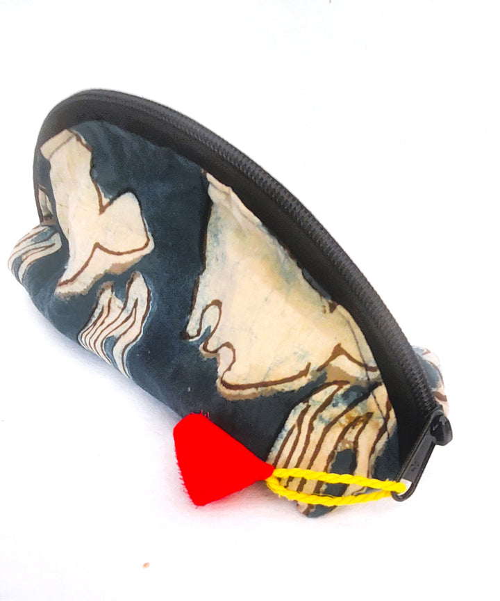 Blue handcrafted cotton makeup pouch
