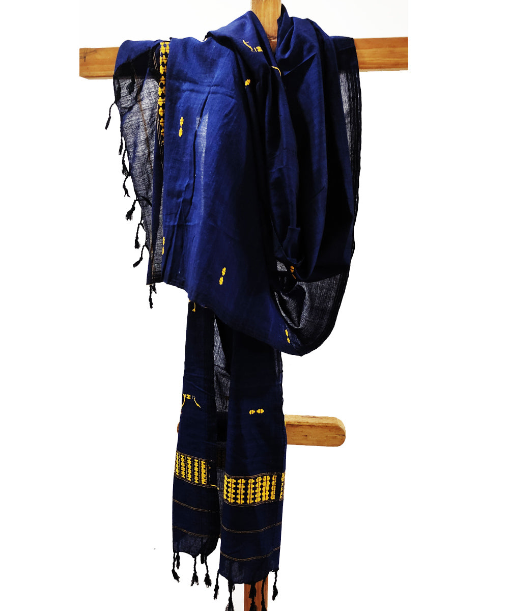 Navy blue yellow cotton handloom assam stole