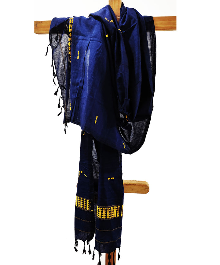 Navy blue yellow cotton handloom assam stole