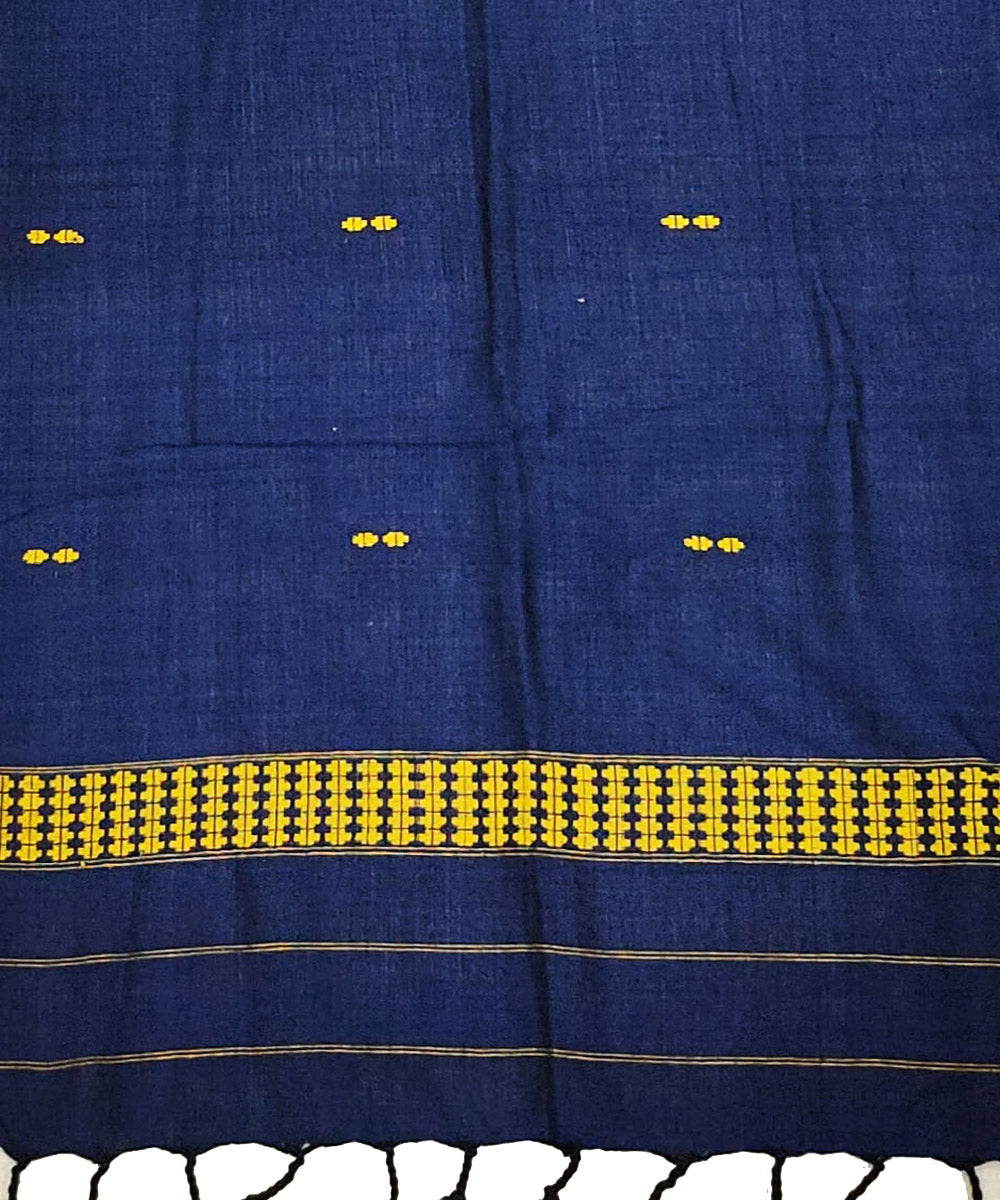 Navy blue yellow cotton handloom assam stole