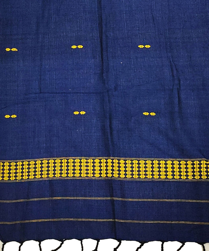 Navy blue yellow cotton handloom assam stole