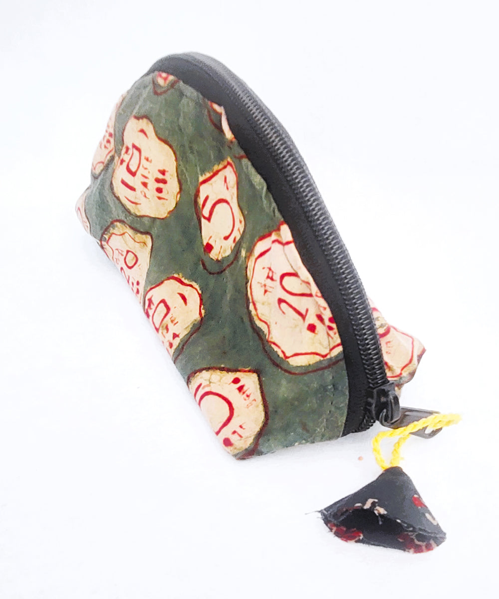 Green handcrafted cotton makeup pouch