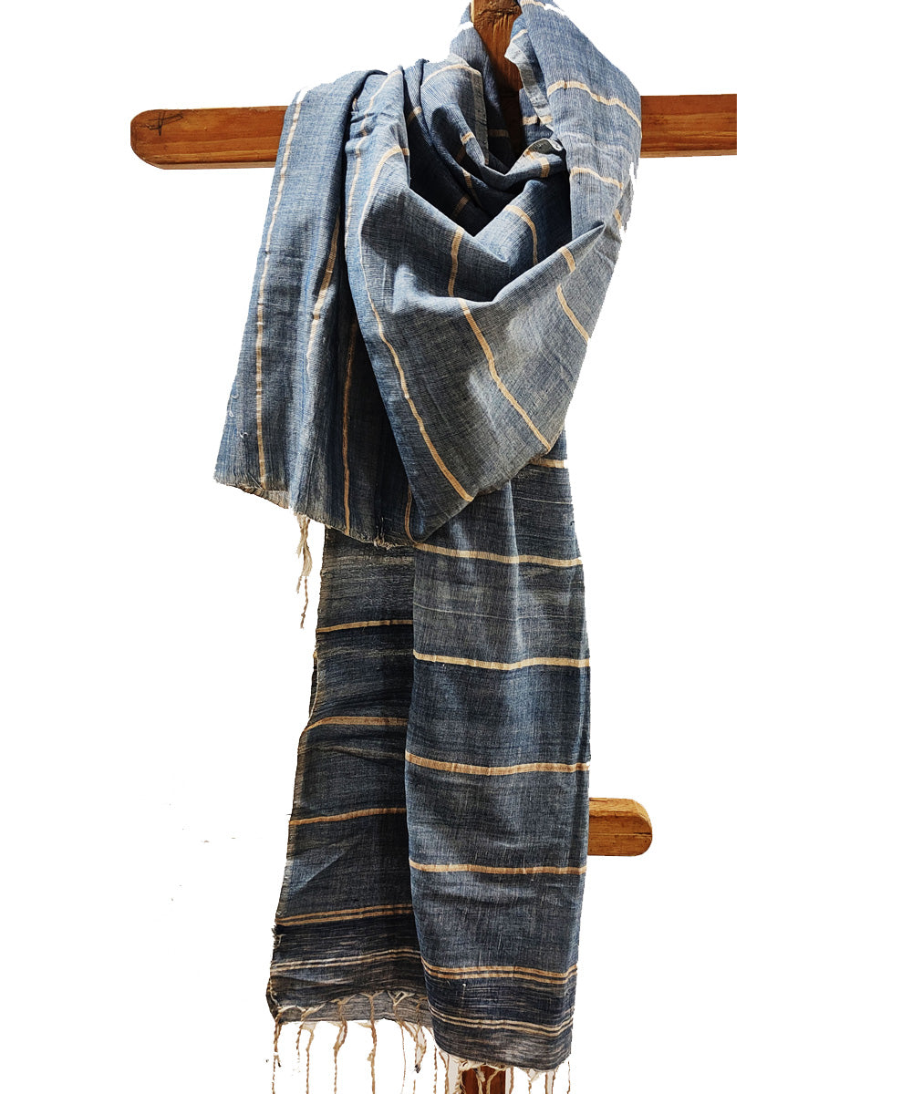 Sky blue white cotton and eri silk handloom assam stole