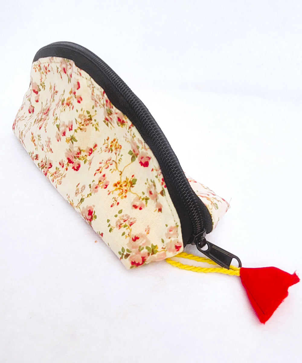 Pink handcrafted cotton makeup pouch