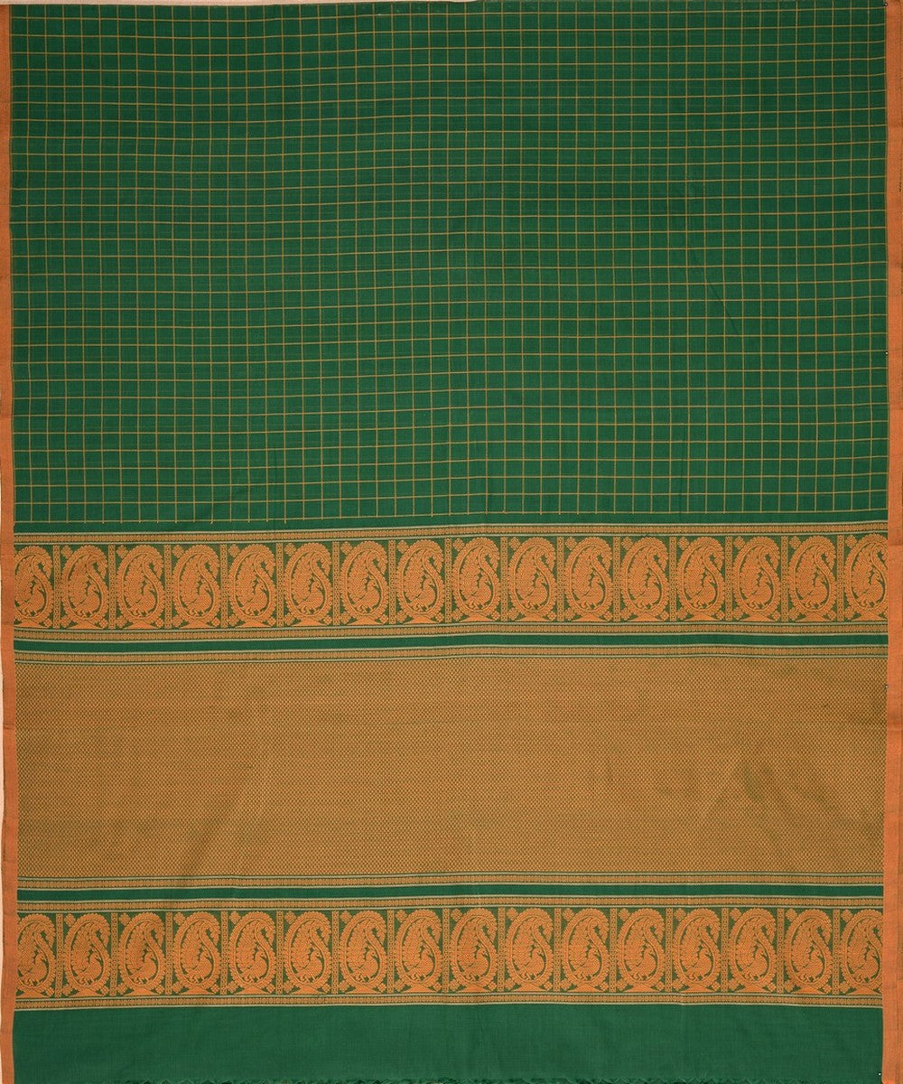 Dark green borderless handwoven kanchi cotton saree