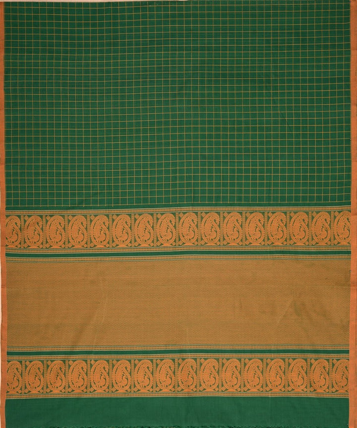 Dark green borderless handwoven kanchi cotton saree