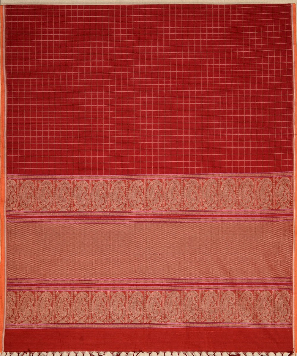 Maroon borderless handwoven kanchi cotton saree
