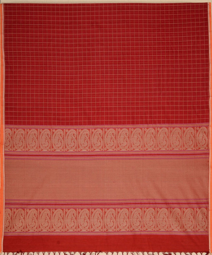 Maroon borderless handwoven kanchi cotton saree