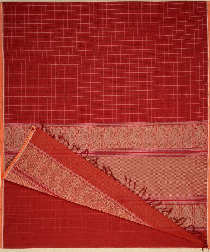 Maroon borderless handwoven kanchi cotton saree