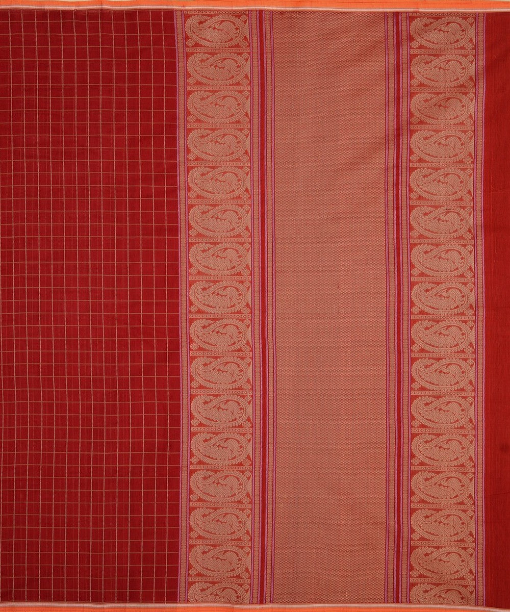 Maroon borderless handwoven kanchi cotton saree