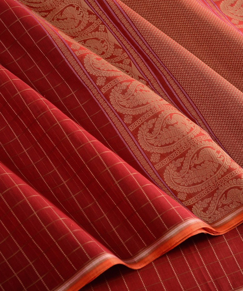 Maroon borderless handwoven kanchi cotton saree