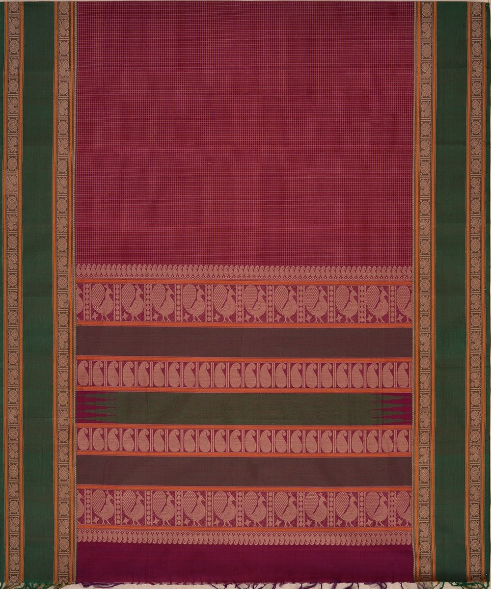 Purple checks handwoven kanchi cotton saree