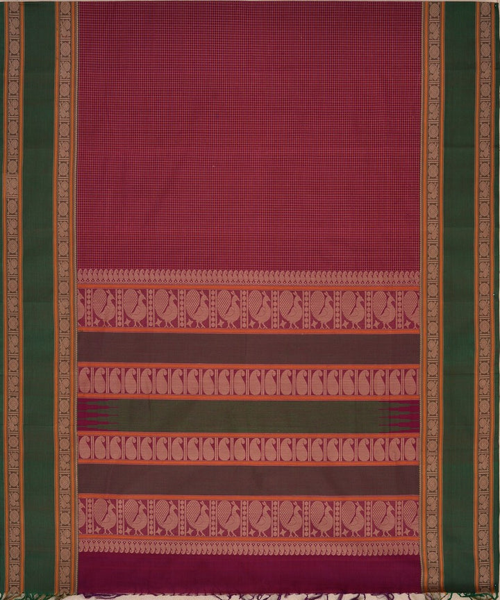 Purple checks handwoven kanchi cotton saree