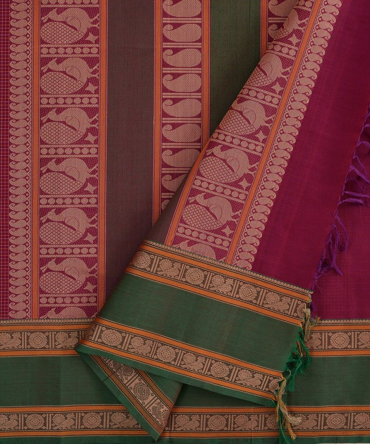 Purple checks handwoven kanchi cotton saree