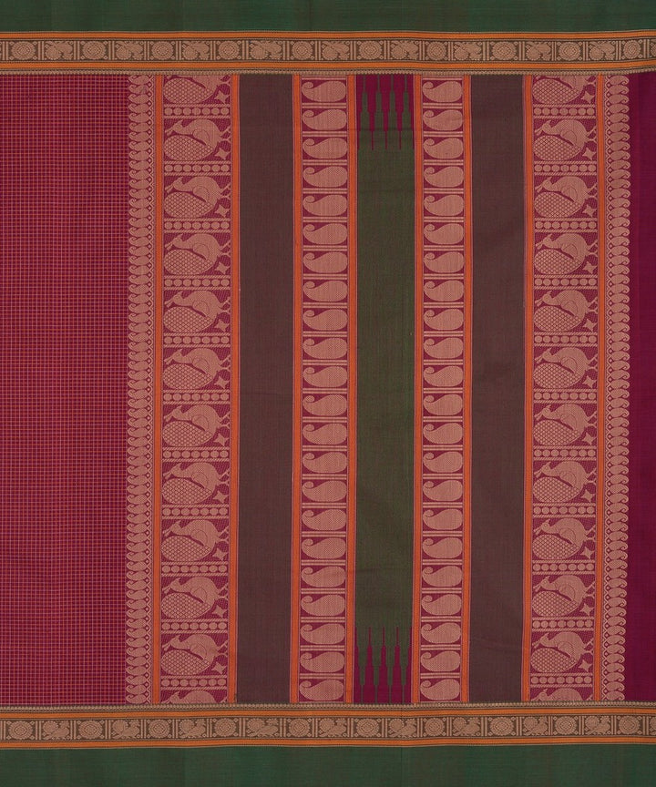 Purple checks handwoven kanchi cotton saree