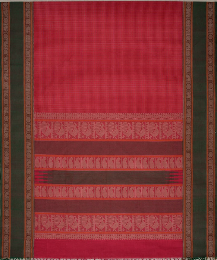 Red checks handwoven kanchi cotton saree