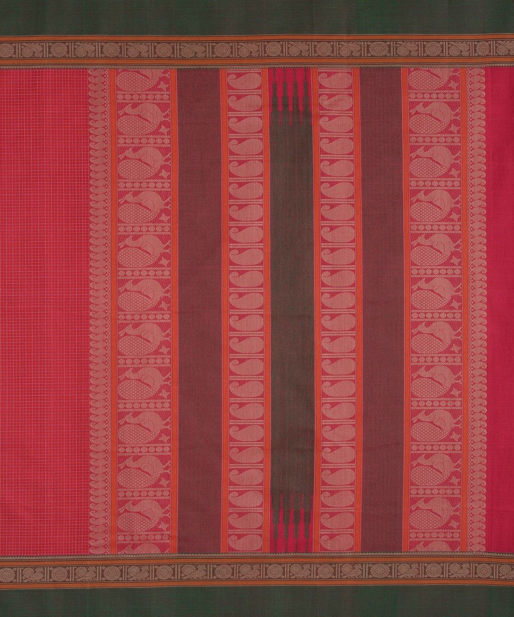 Red checks handwoven kanchi cotton saree
